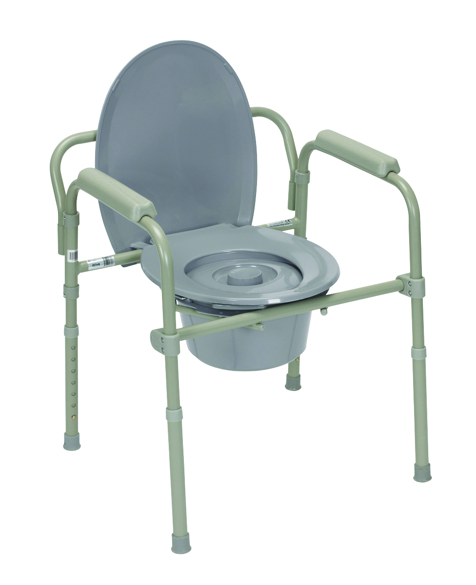 Commode with fixed arms powder coated steel adjustable height 1 each