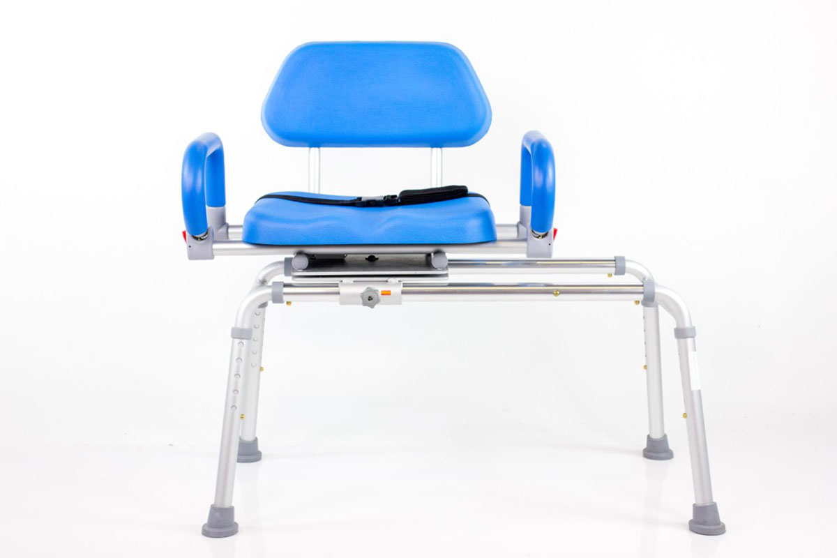Carousel Sliding Bath Bench Padded Swivel Seat Armrests Blue