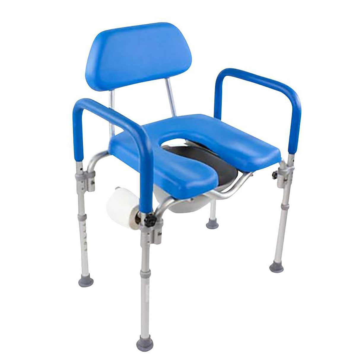 Dignity Commode Shower Chair Padded Adjustable Height Toilet Paper Holder Blue