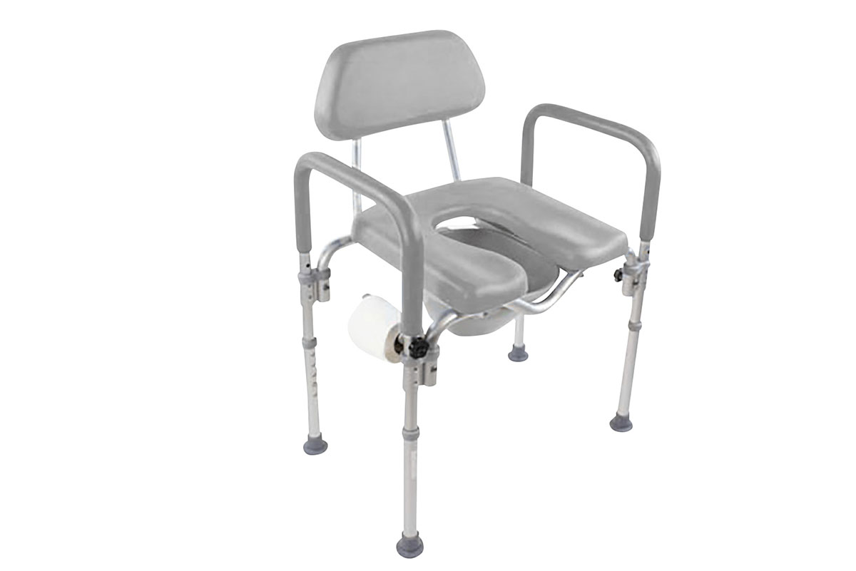 Dignity Commode Shower Chair Padded Adjustable Height Toilet Paper Holder Gray
