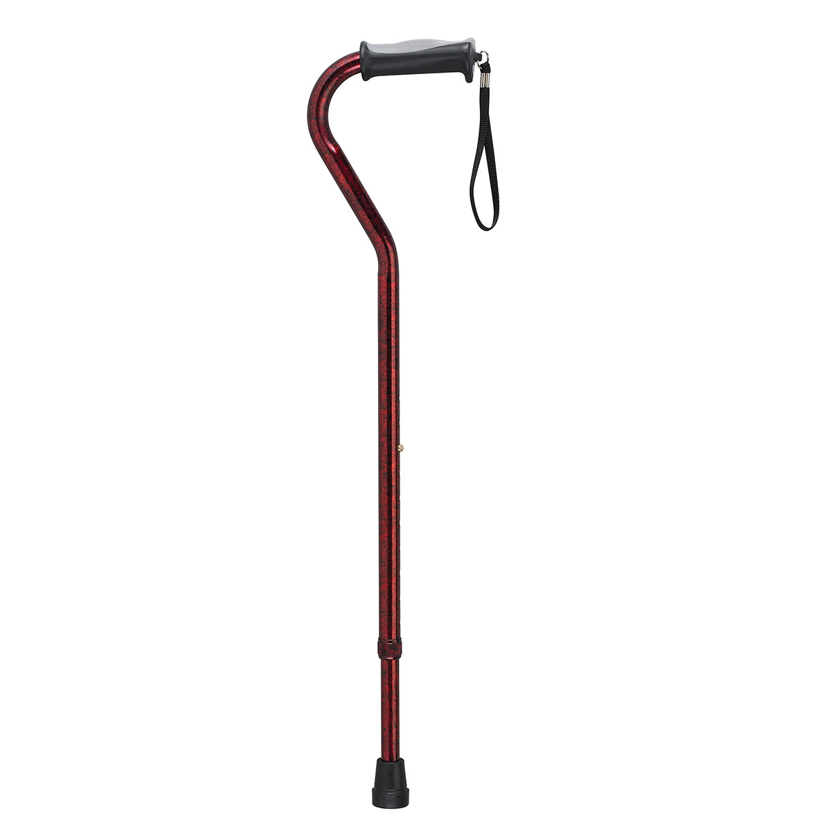 Drive Adjustable Height Offset Handle Cane with Gel Hand Grip Red Crackle