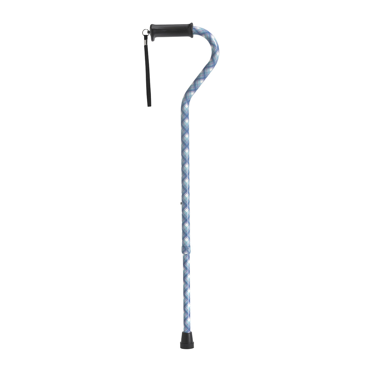 Drive Adjustable Height Offset Handle Cane with Gel Hand Grip Plaid