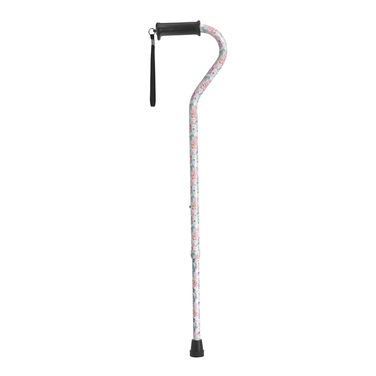Drive Adjustable Height Offset Handle Cane with Gel Hand Grip Floral