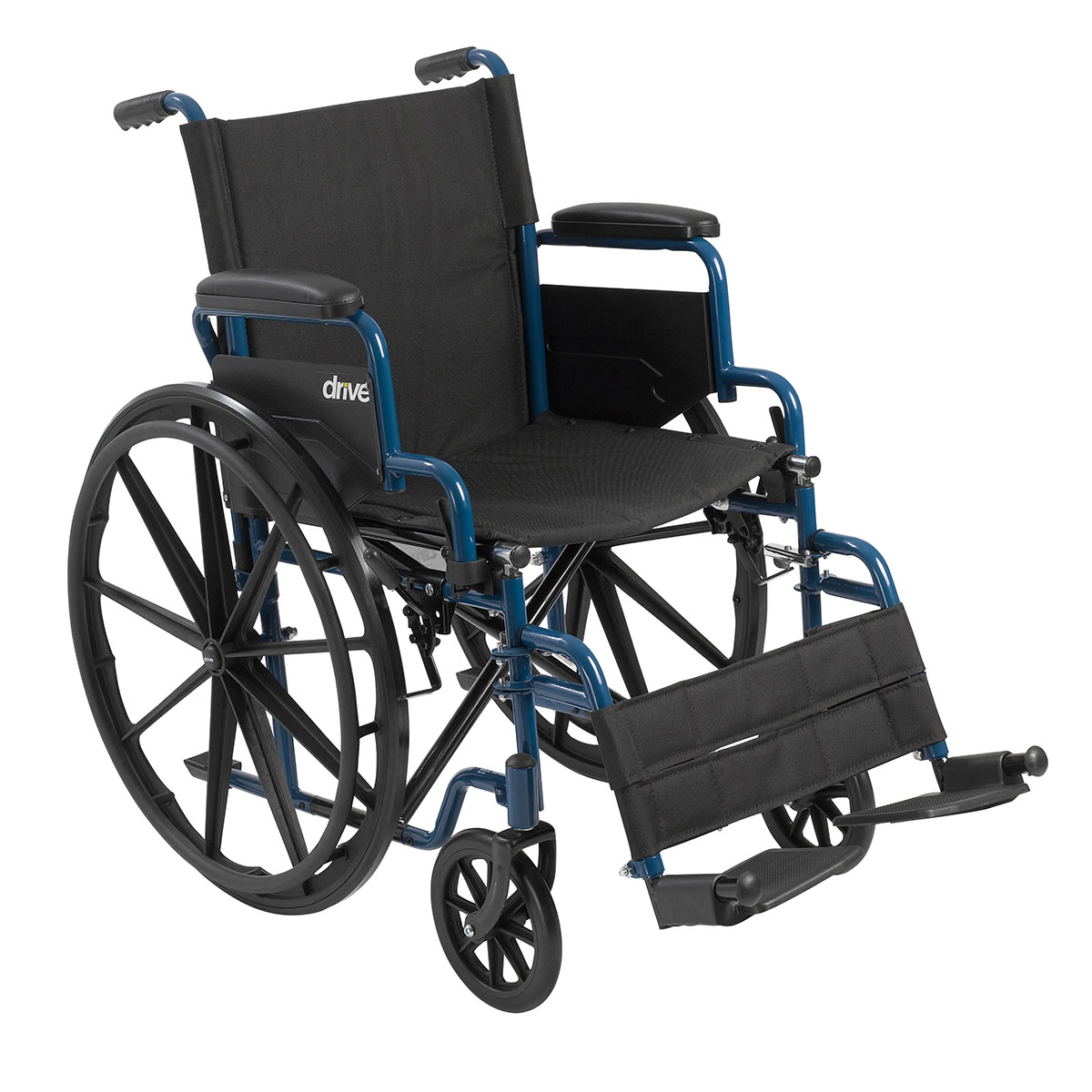 Drive Blue Streak Wheelchair with Flip Back Desk Arms Swing Away Footrests 16 Seat