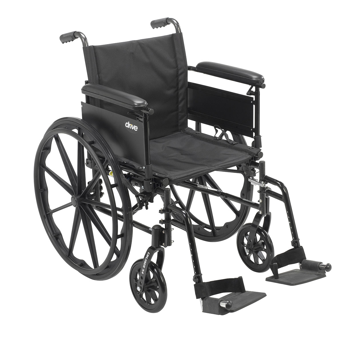 Drive Cruiser X4 Lightweight Dual Axle Wheelchair with Adjustable Detachable Arms Full Arms Swing Away Footrests 18 Seat