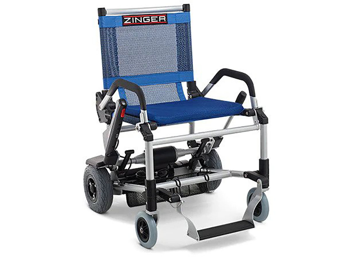 Zinger Folding Power Chair Two-Handed Control Blue
