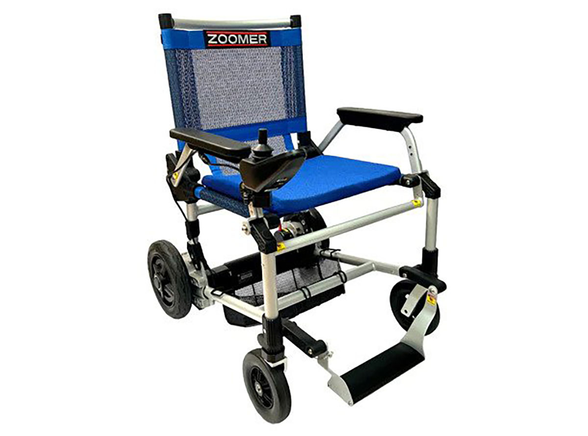 Zoomer Folding Power Chair One-Handed Control Blue FDA Listed