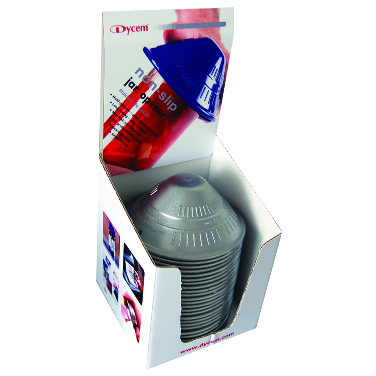 Dycem retail jar opener display 25/dispenser silver