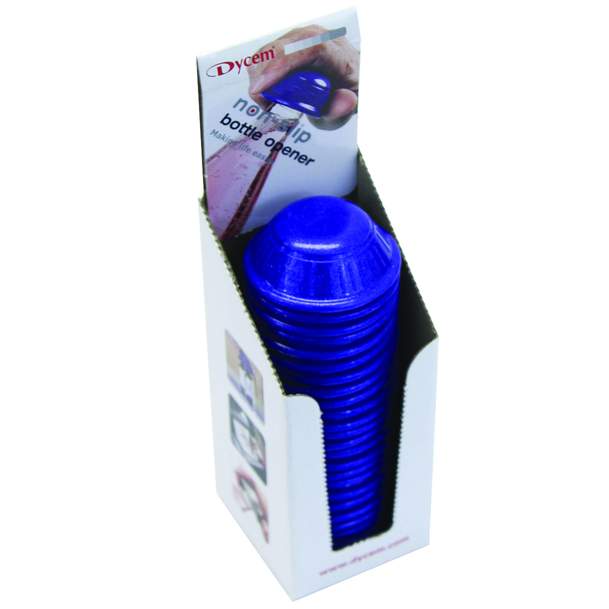 Dycem retail bottle opener display 25/dispenser blue