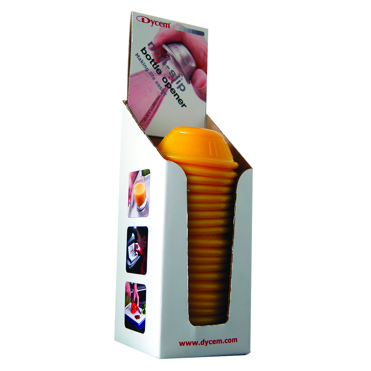 Dycem retail bottle opener display 25/dispenser yellow