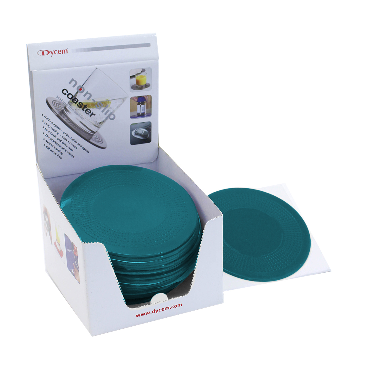 Dycem 5.5 round table mat display 25/dispenser green