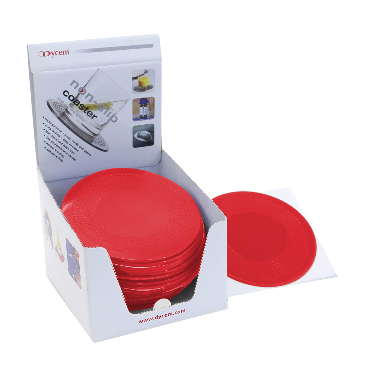 Dycem 5.5 round table mat display 25/dispenser red