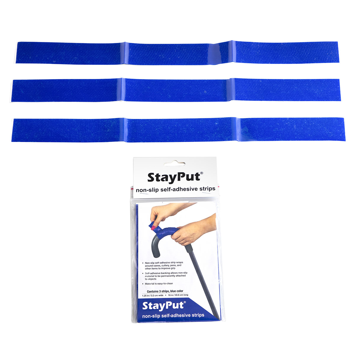 Stayput non-slip material self-adhesive strips 1.25 x 16 pack of 3 strips blue