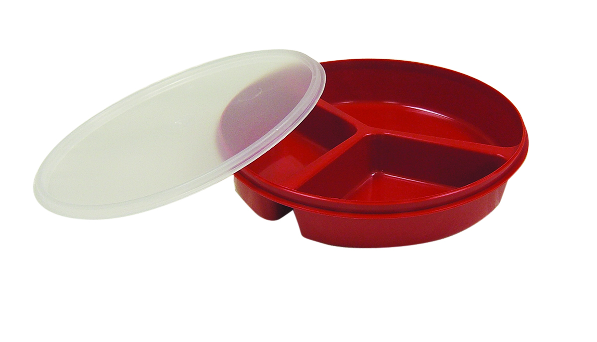 Partitioned scoop dish with cover red 8