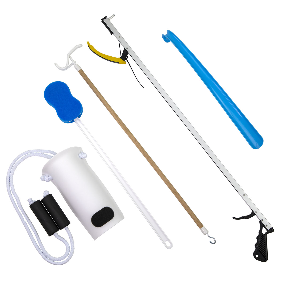 FabLife Hip Kit: 32 reacher contoured sponge formed sock aid 18 plastic shoehorn 24 dressing stick